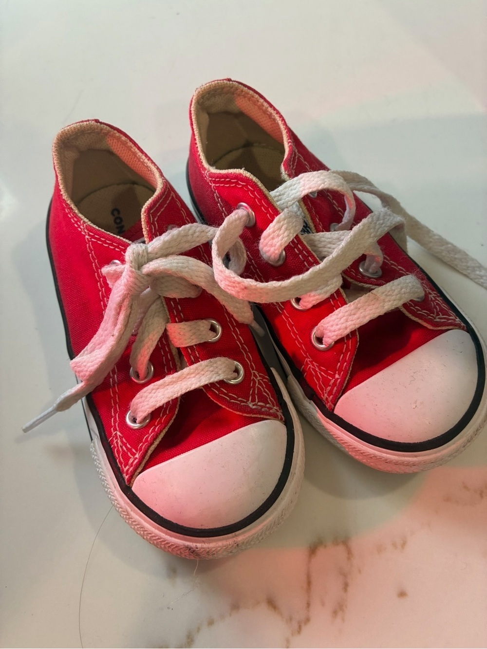 Converse Red Canvas Kids Sneakers with White Toe Cap